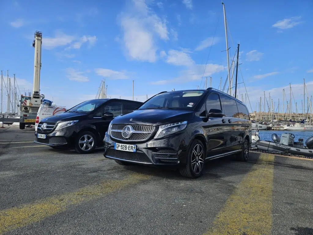 mercedes v classe hyères var port embarcadère transport equipage groupe bateau yacht vtc van